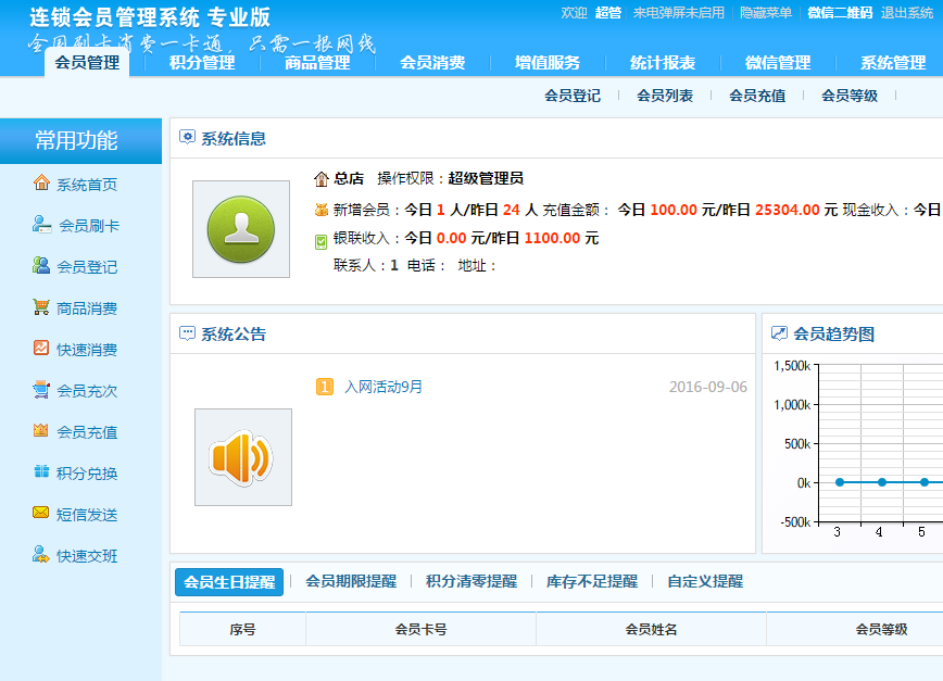 連鎖會員管理系統專業版界面